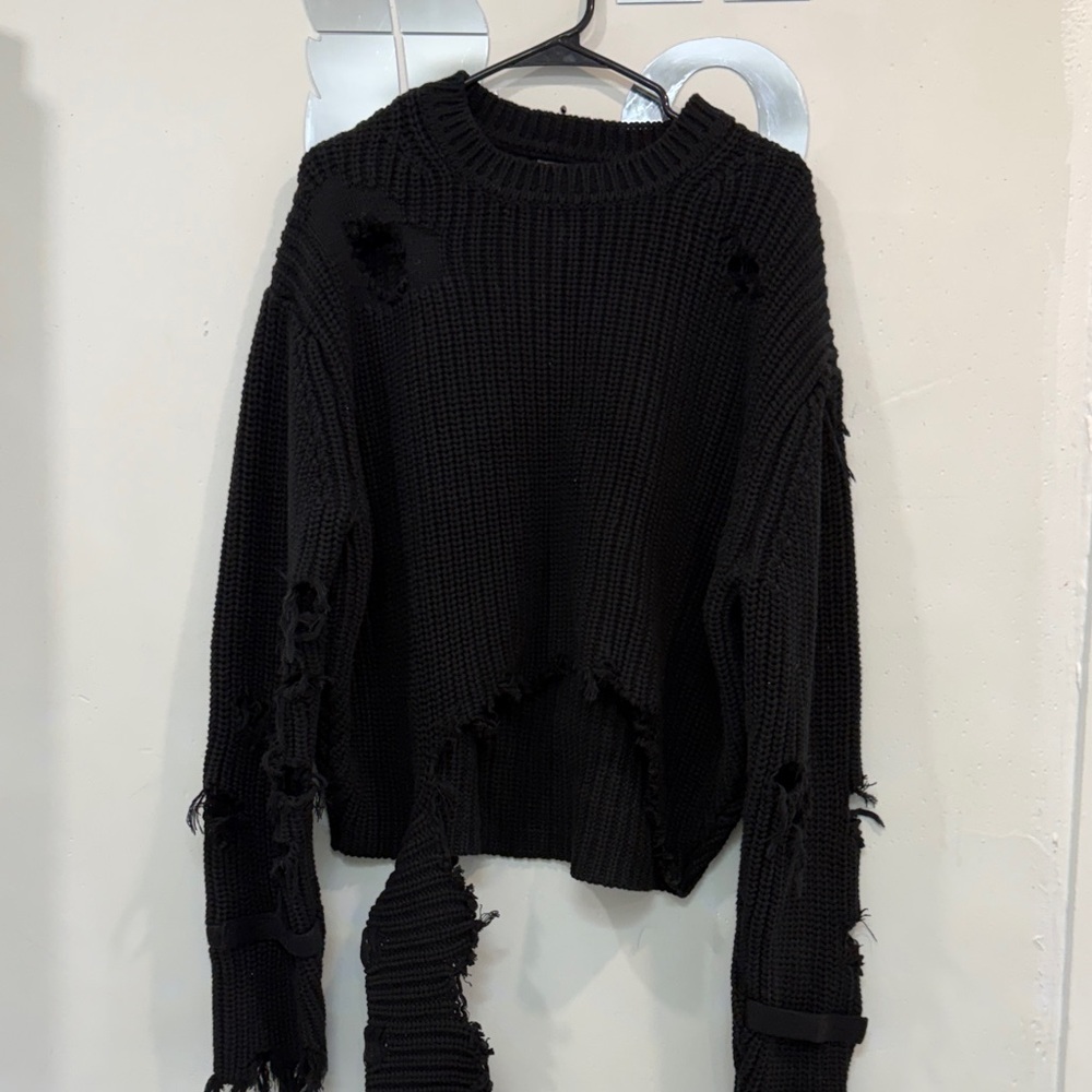 Black Distressed Knit Sweater